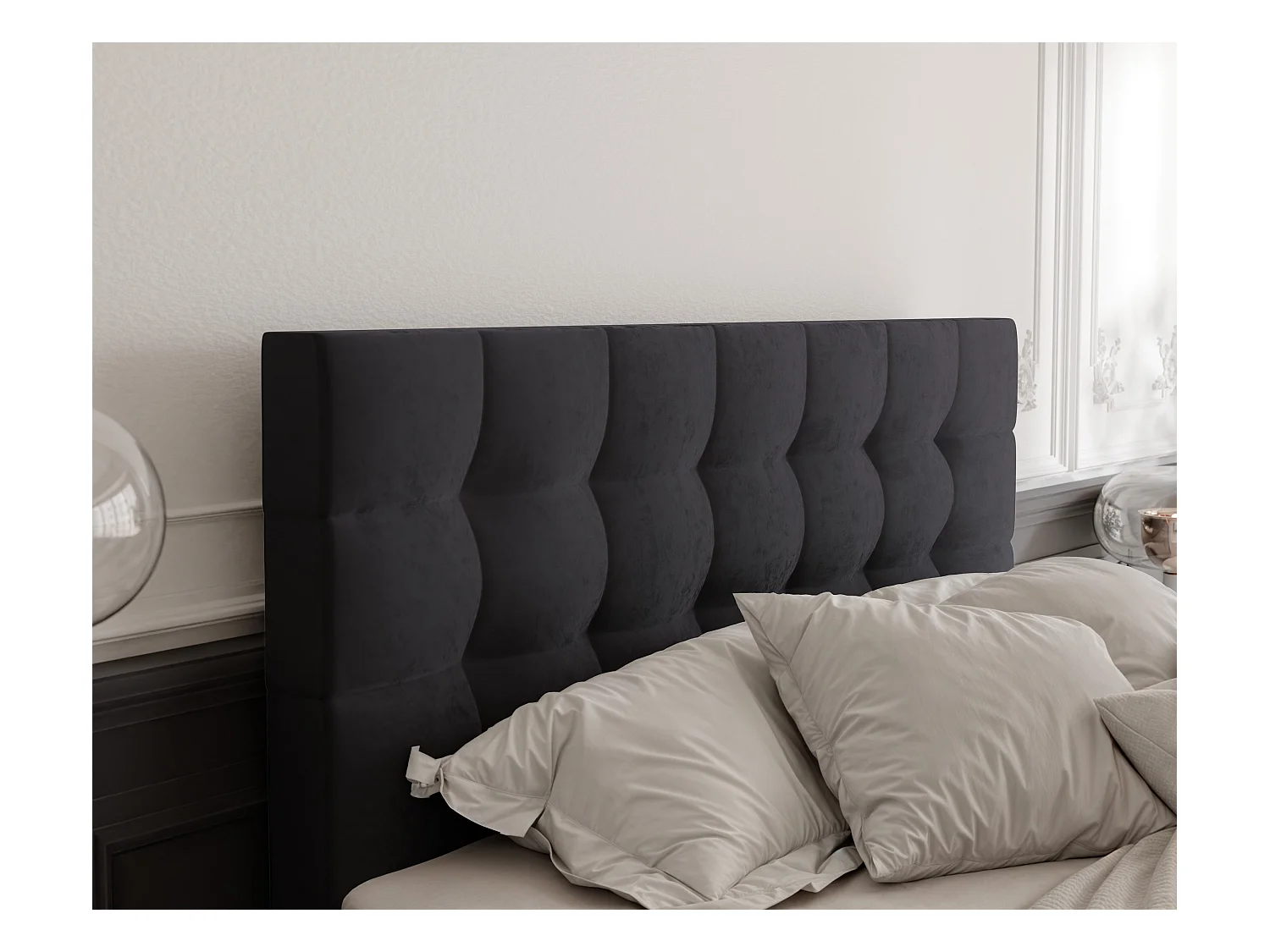 Lit continental rembourré avec surmatelas, noir - 140x200 - GRAND