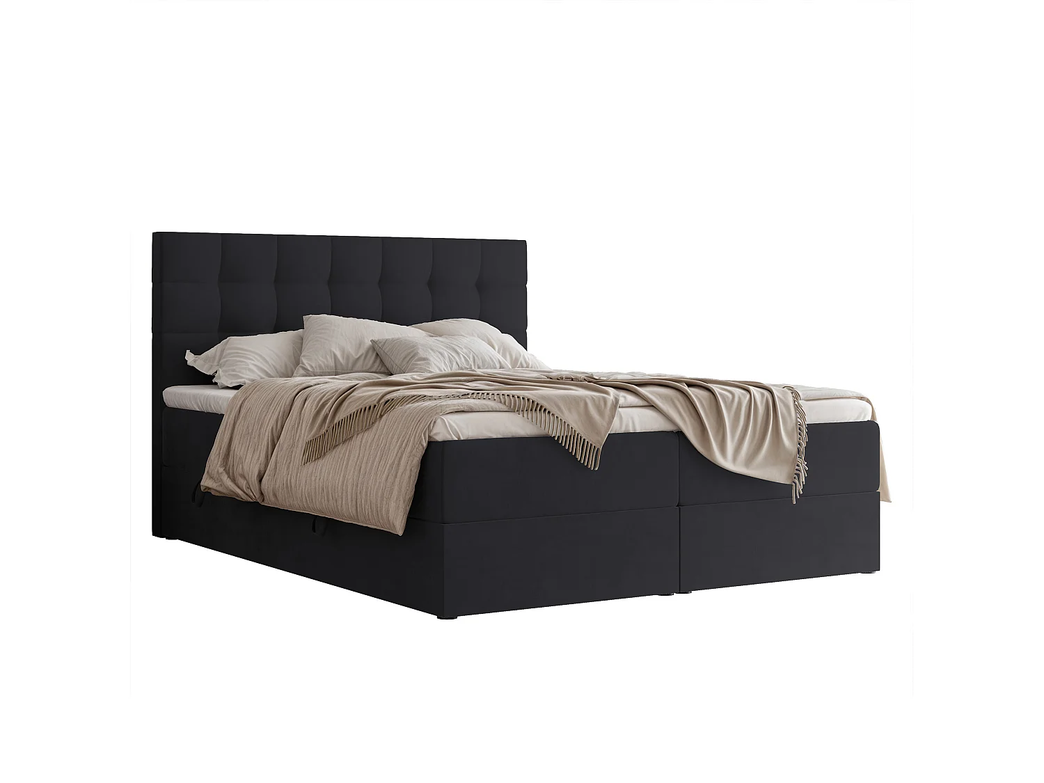 Lit continental rembourré avec surmatelas, noir - 140x200 - GRAND