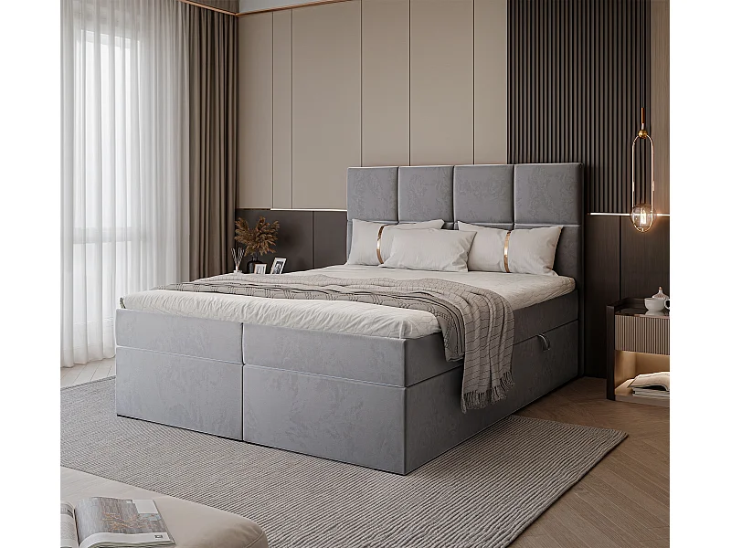 Lit continental rembourré avec surmatelas, gris clair - 180x200 - MAGNUS