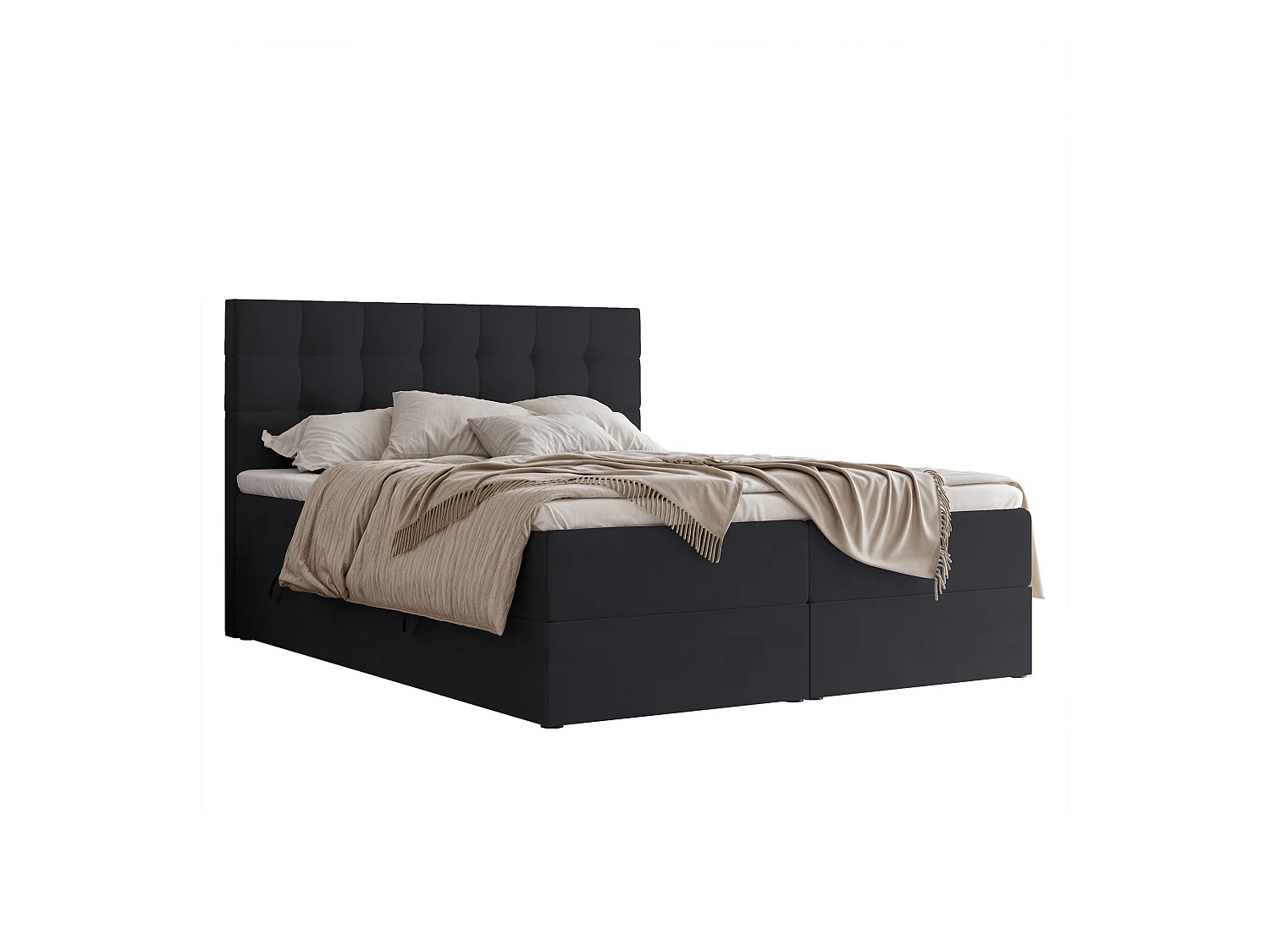 Lit continental rembourré avec surmatelas, noir - 120x200 - GRAND