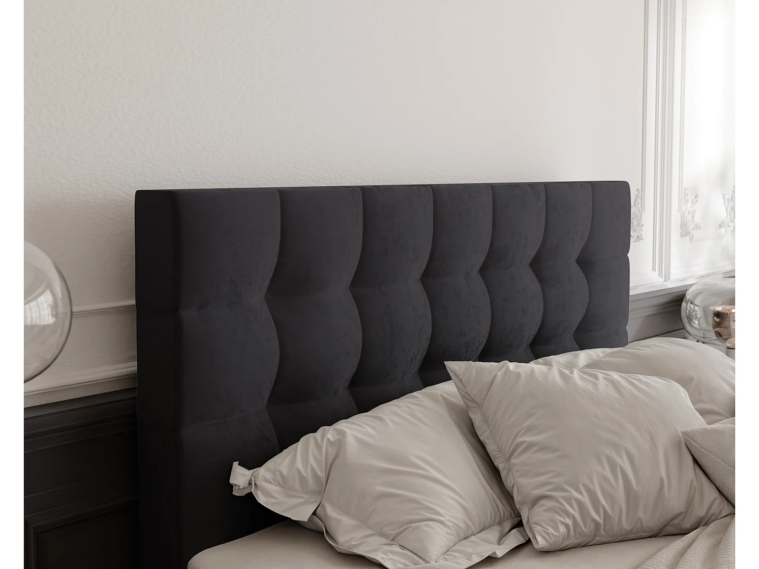 Lit continental rembourré avec surmatelas, noir - 120x200 - GRAND