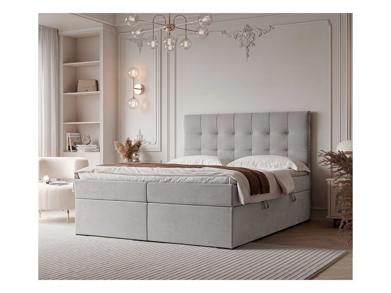 Lit continental rembourré avec surmatelas, gris - 160x200 - IMPERIAL