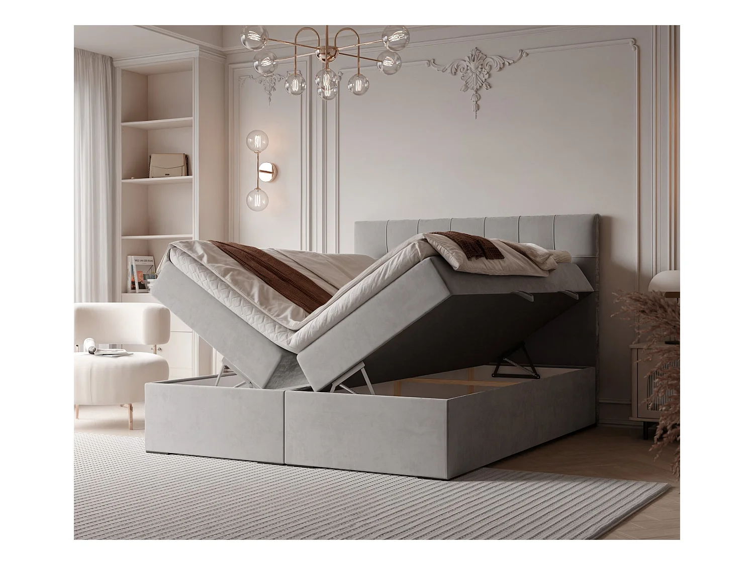 Lit continental rembourré avec surmatelas, gris - 160x200 - IMPERIAL