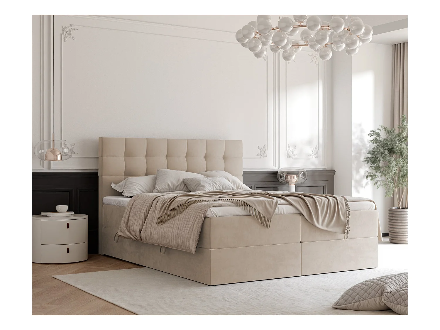 Lit continental rembourré avec surmatelas, crème - 140x200 - GRAND