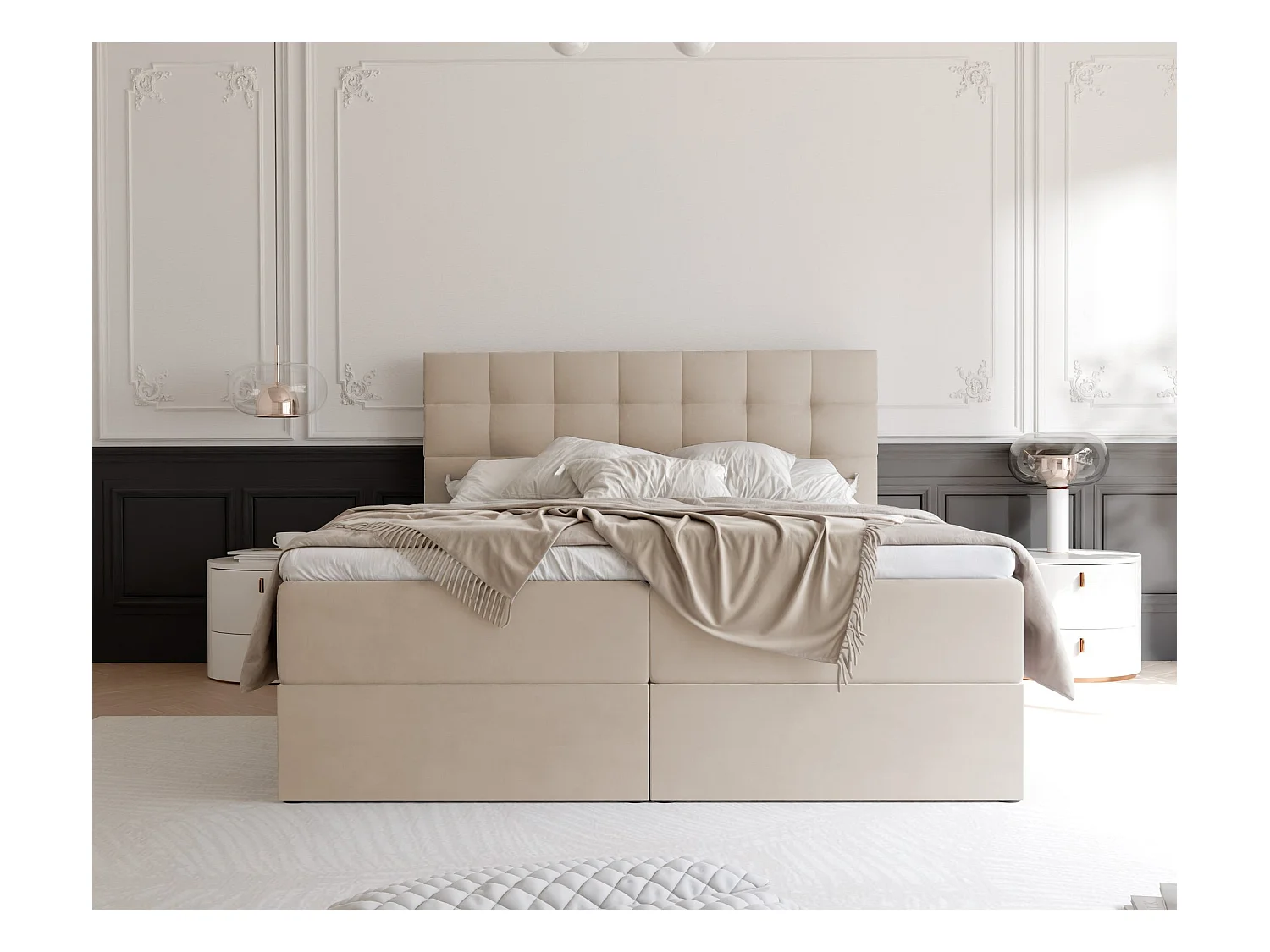 Lit continental rembourré avec surmatelas, crème - 140x200 - GRAND