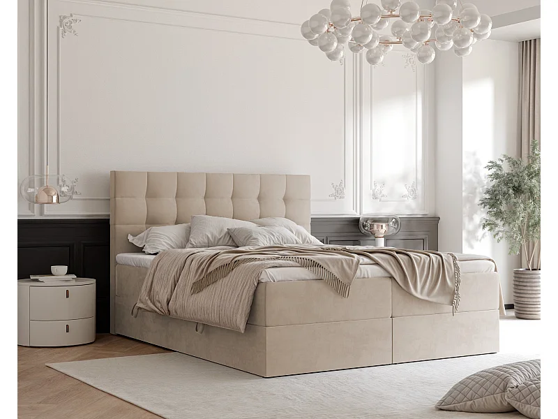 Lit continental rembourré avec surmatelas, crème - 140x200 - GRAND