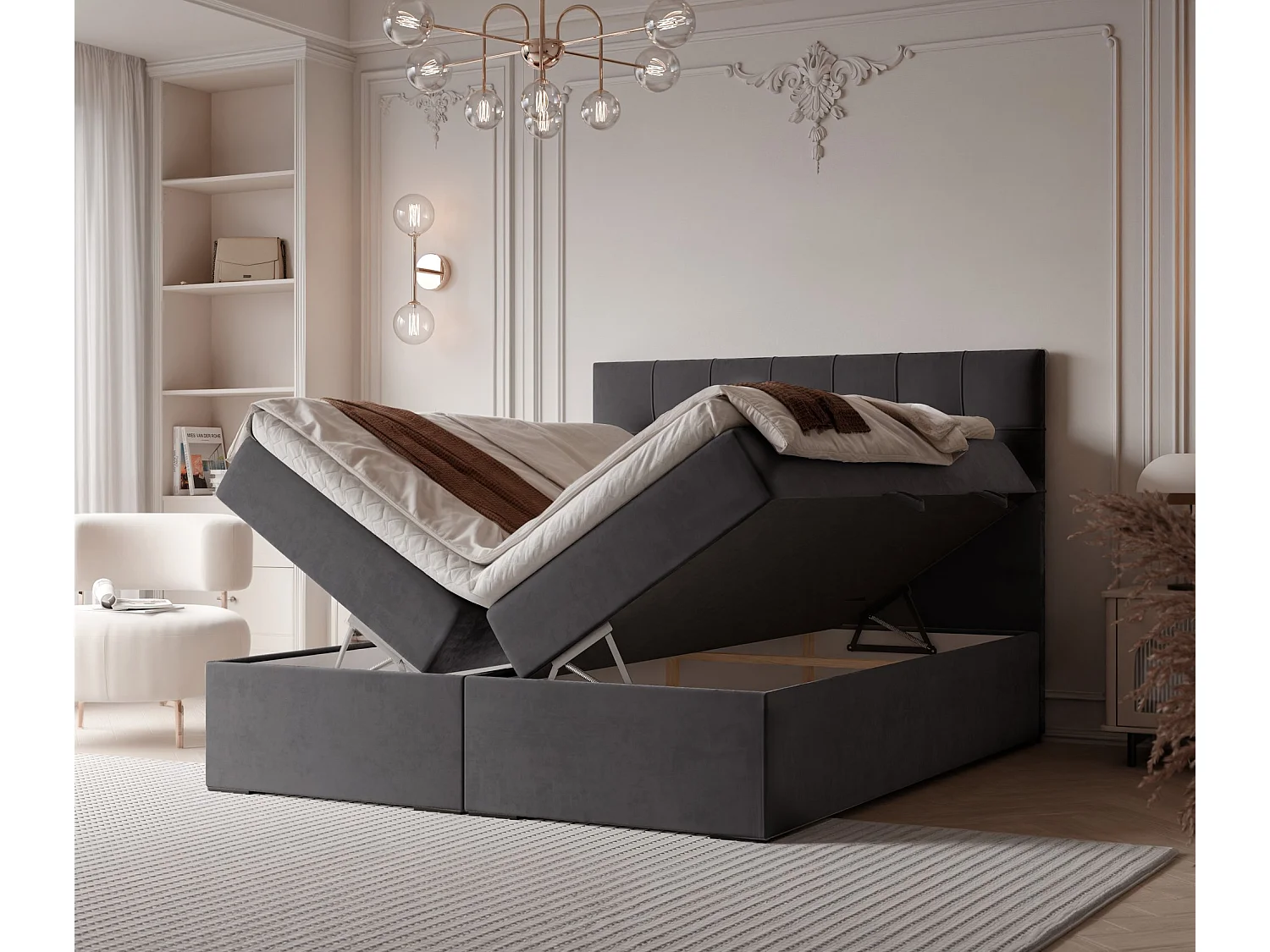 Lit continental rembourré avec surmatelas, gris anthracite - 140x200 - IMPERIAL