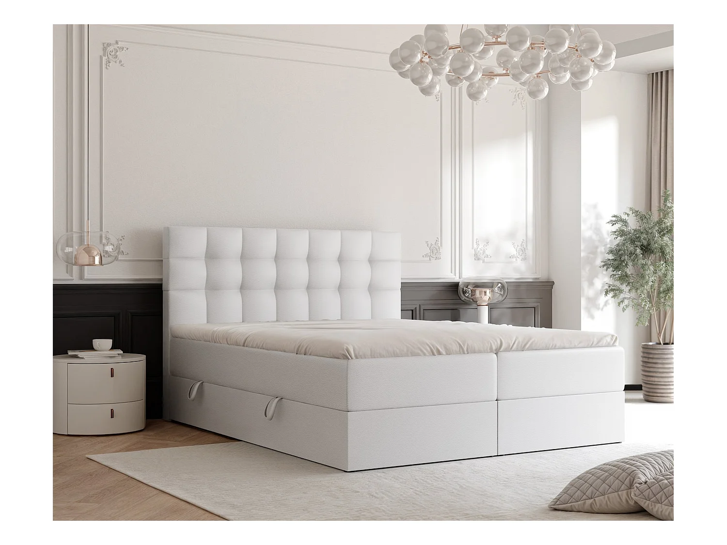 Lit continental rembourré avec surmatelas, blanc  - 120x200 - GRAND