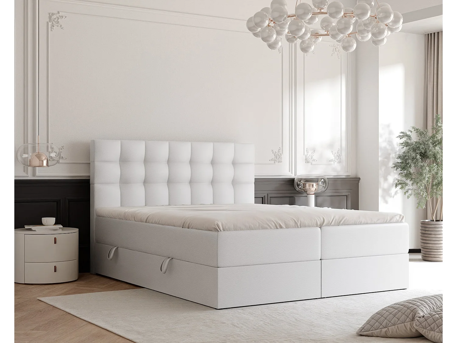 Lit continental rembourré avec surmatelas, blanc  - 120x200 - GRAND