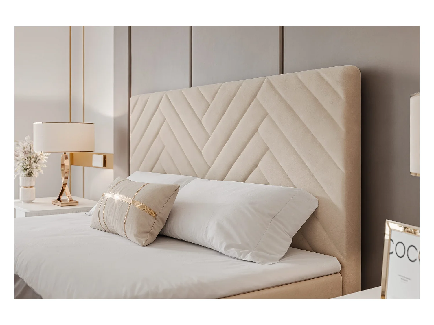 Lit continental rembourré avec surmatelas, crème - 140x200 - NEREA PLUS