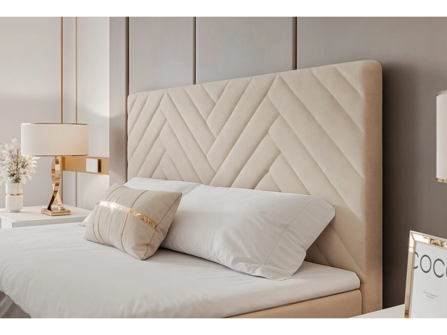 Lit continental rembourré avec surmatelas, crème - 140x200 - NEREA PLUS