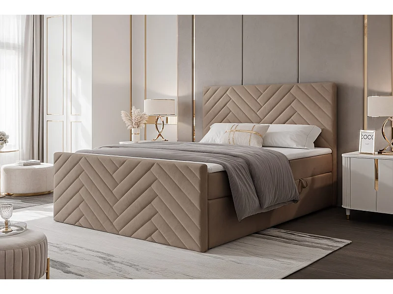 Lit continental rembourré avec surmatelas, marron - 120x200 - NEREA PLUS