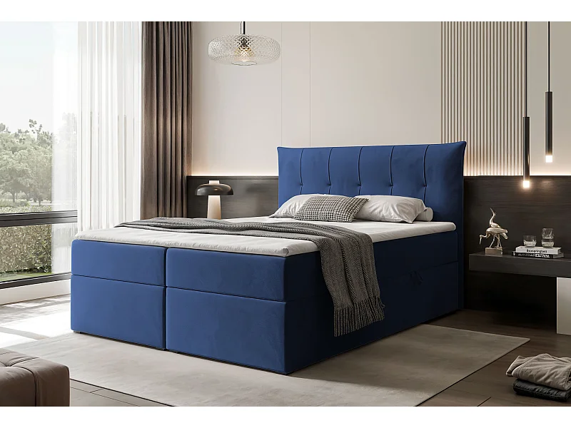 Lit continental rembourré avec surmatelas, bleu - 140x200 - CHESTER