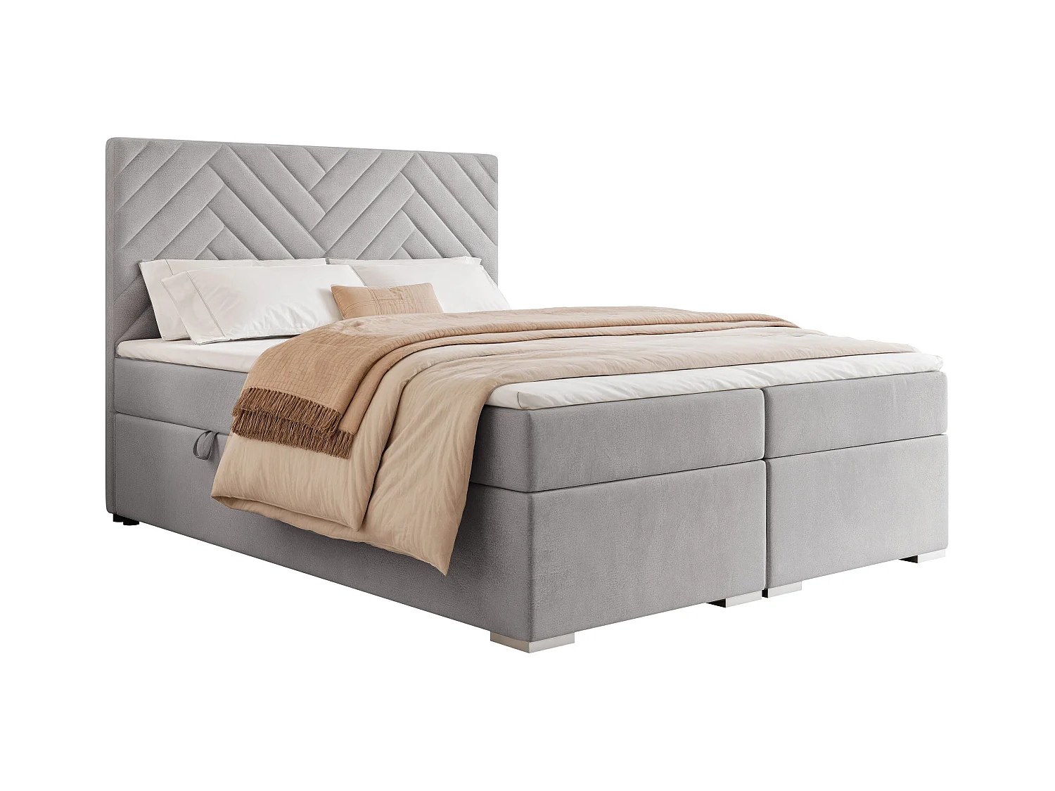 Lit continental rembourré avec surmatelas, gris - 200x200 - NEREA