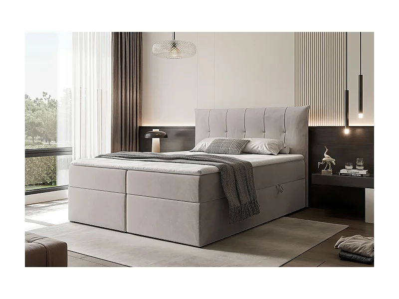 Lit continental rembourré avec surmatelas, gris clair - 120x200 - CHESTER