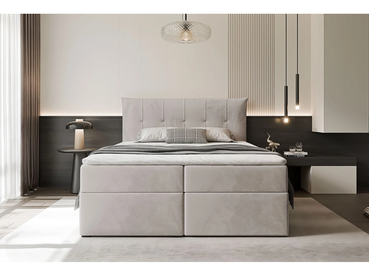 Lit continental rembourré avec surmatelas, gris clair - 120x200 - CHESTER