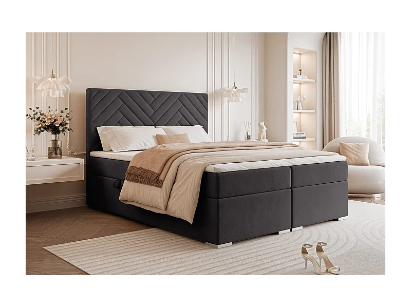 Lit continental rembourré avec surmatelas, gris anthracite - 120x200 - NEREA