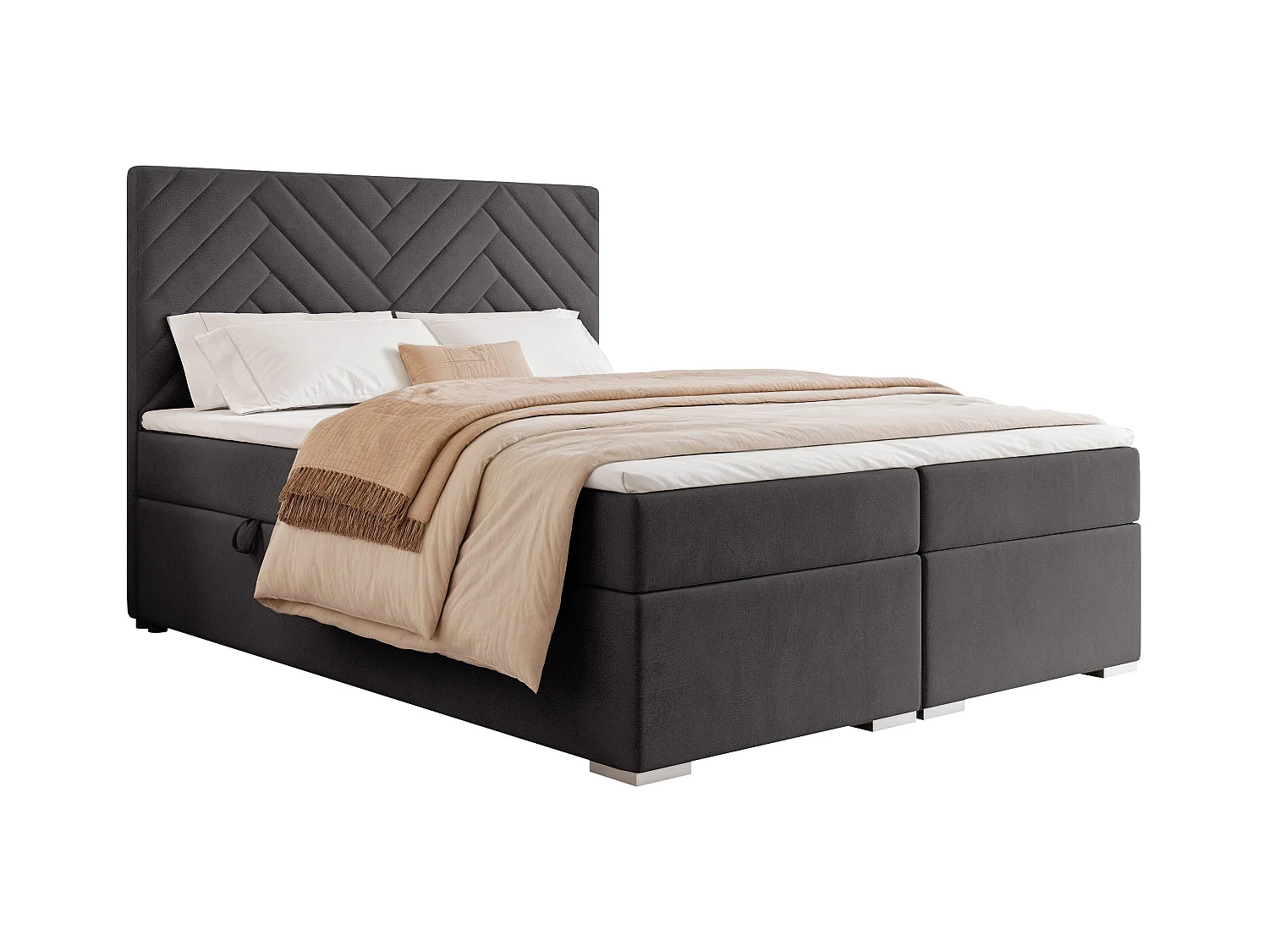 Lit continental rembourré avec surmatelas, gris anthracite - 120x200 - NEREA