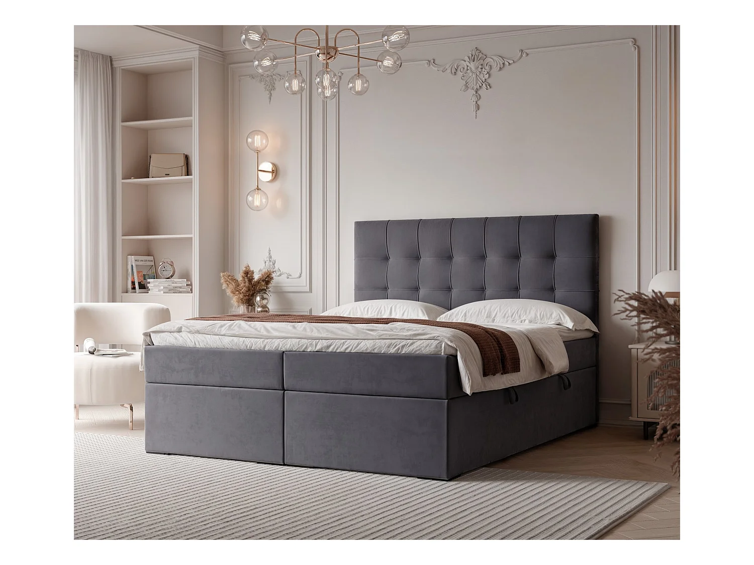 Lit continental rembourré avec surmatelas, gris anthracite - 140x200 - IMPERIAL