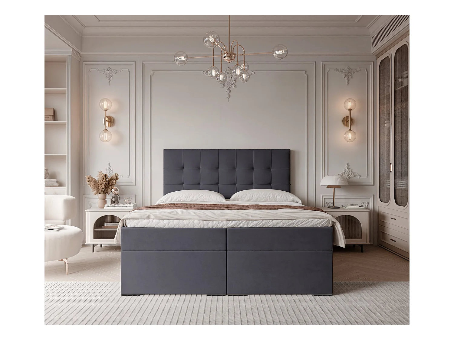 Lit continental rembourré avec surmatelas, gris anthracite - 140x200 - IMPERIAL