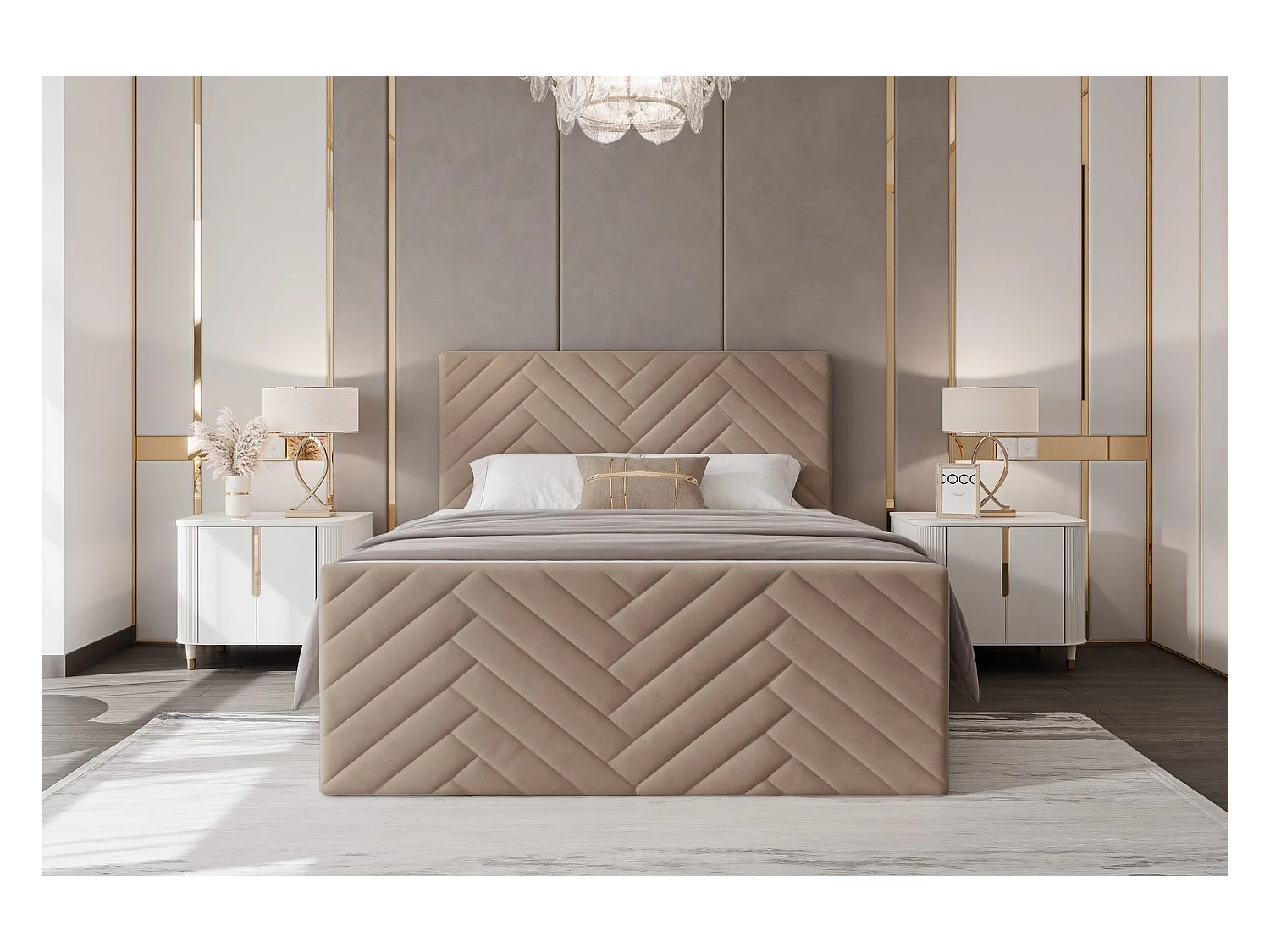 Lit continental rembourré avec surmatelas, marron - 180x200 - NEREA PLUS