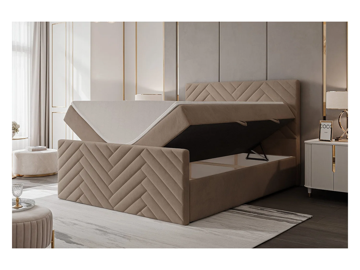 Lit continental rembourré avec surmatelas, marron - 180x200 - NEREA PLUS