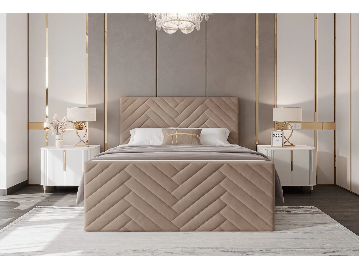 Lit continental rembourré avec surmatelas, marron - 180x200 - NEREA PLUS