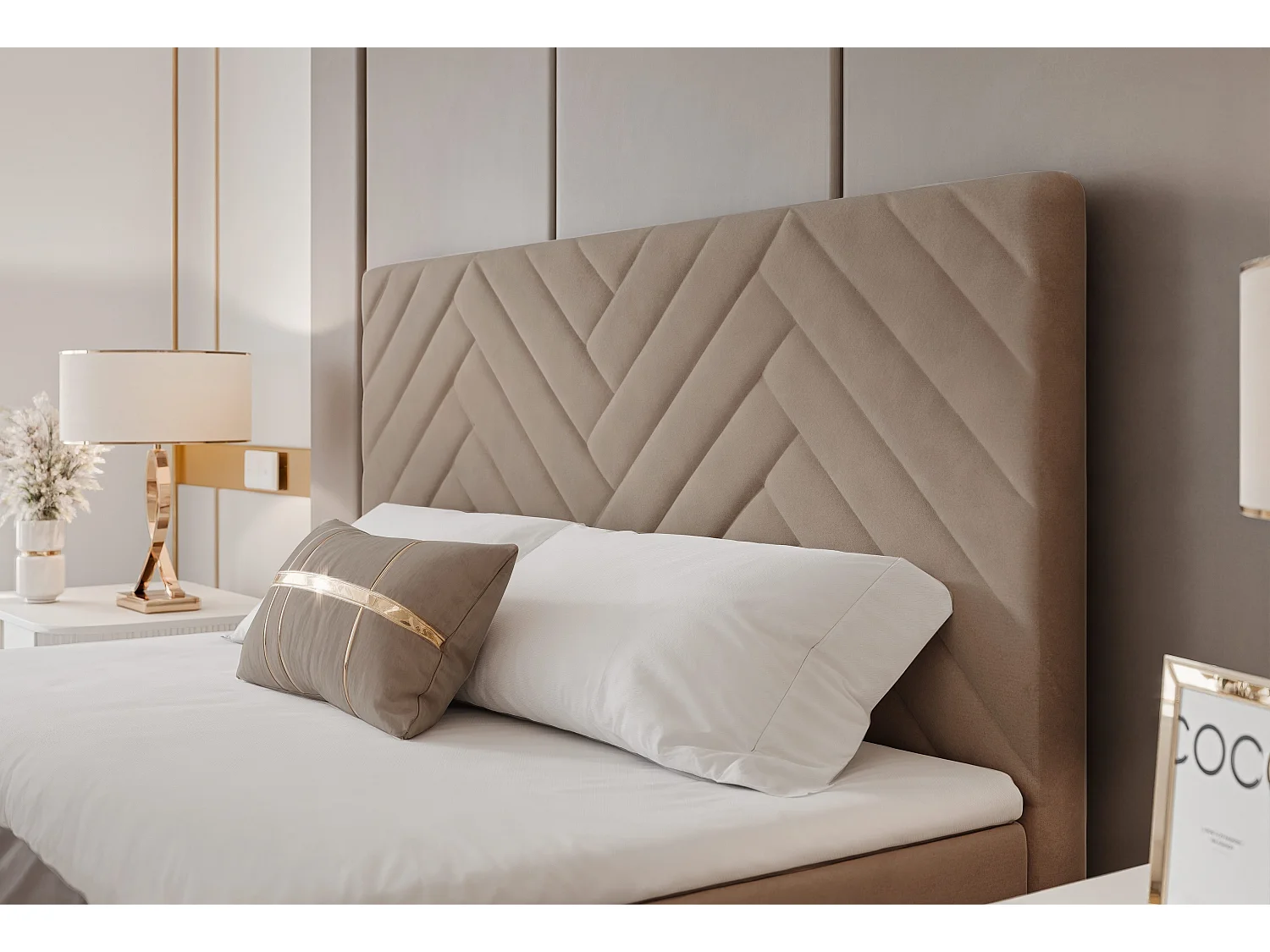 Lit continental rembourré avec surmatelas, marron - 180x200 - NEREA PLUS