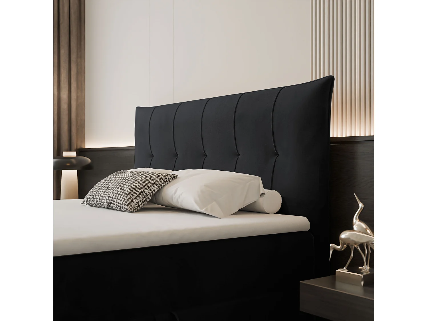 Lit continental rembourré avec surmatelas, noir - 180x200 - CHESTER