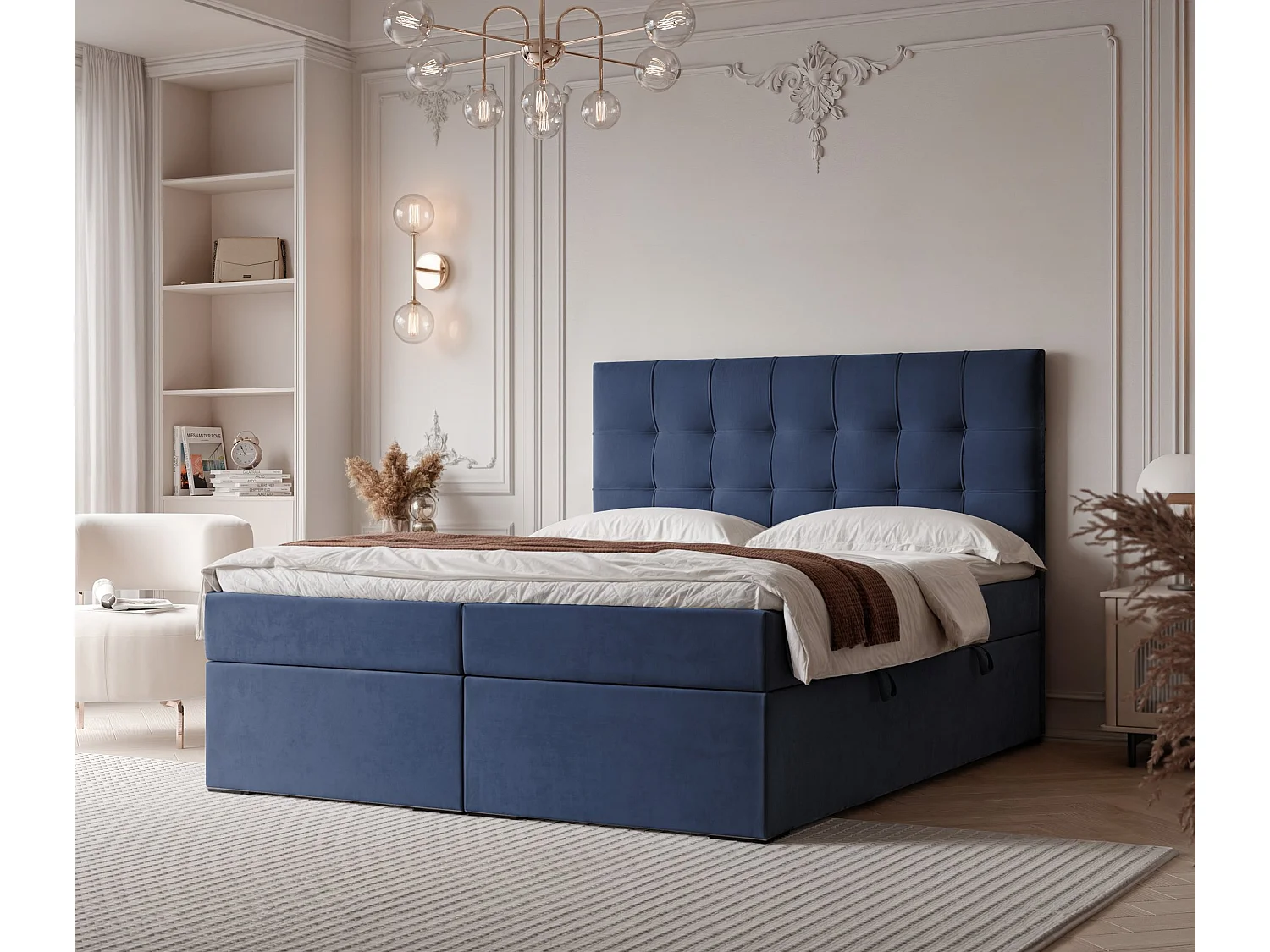 Lit continental rembourré avec surmatelas, bleu - 180x200 - IMPERIAL