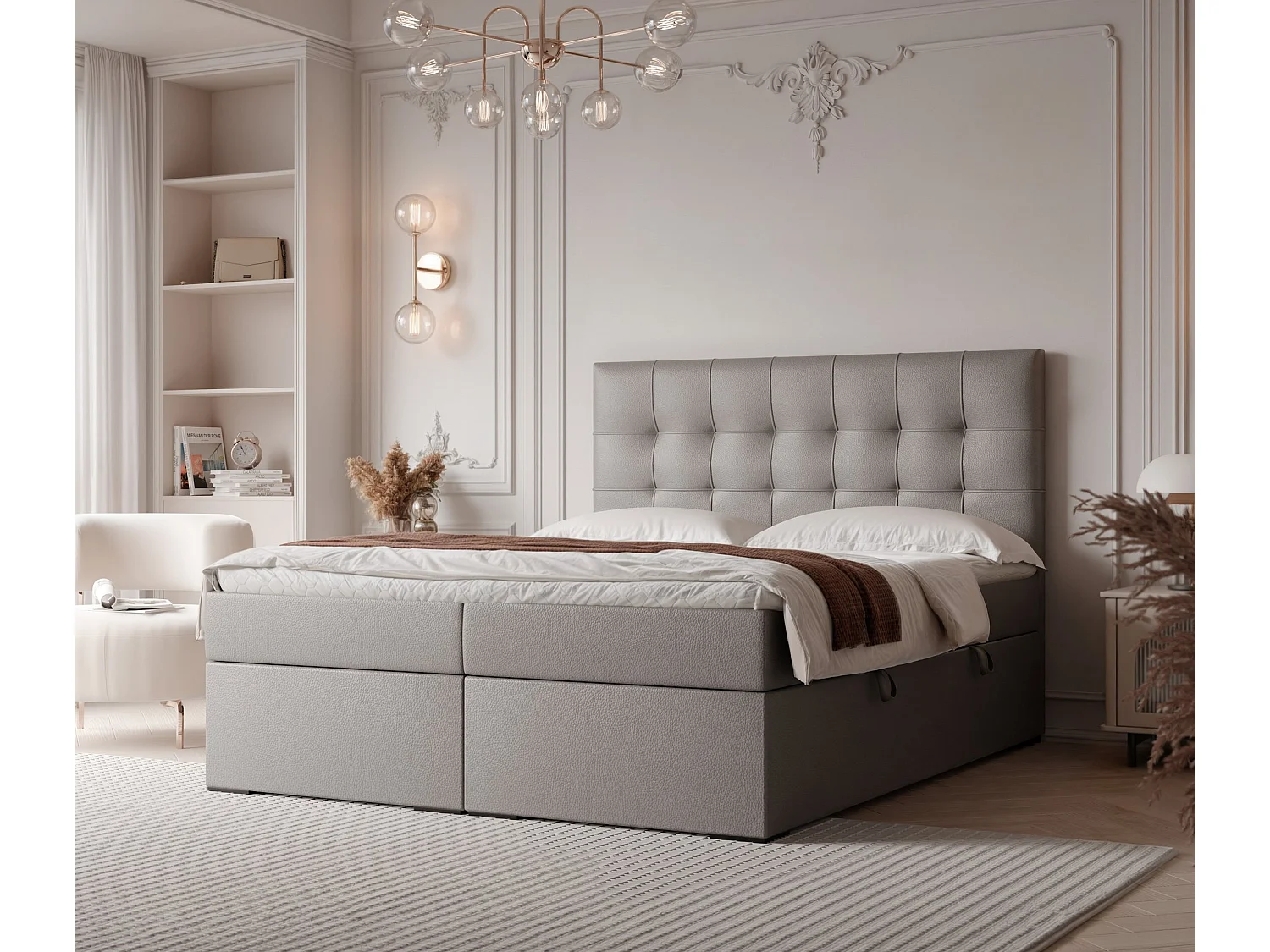 Lit continental rembourré avec surmatelas, gris  - 160x200 - IMPERIAL
