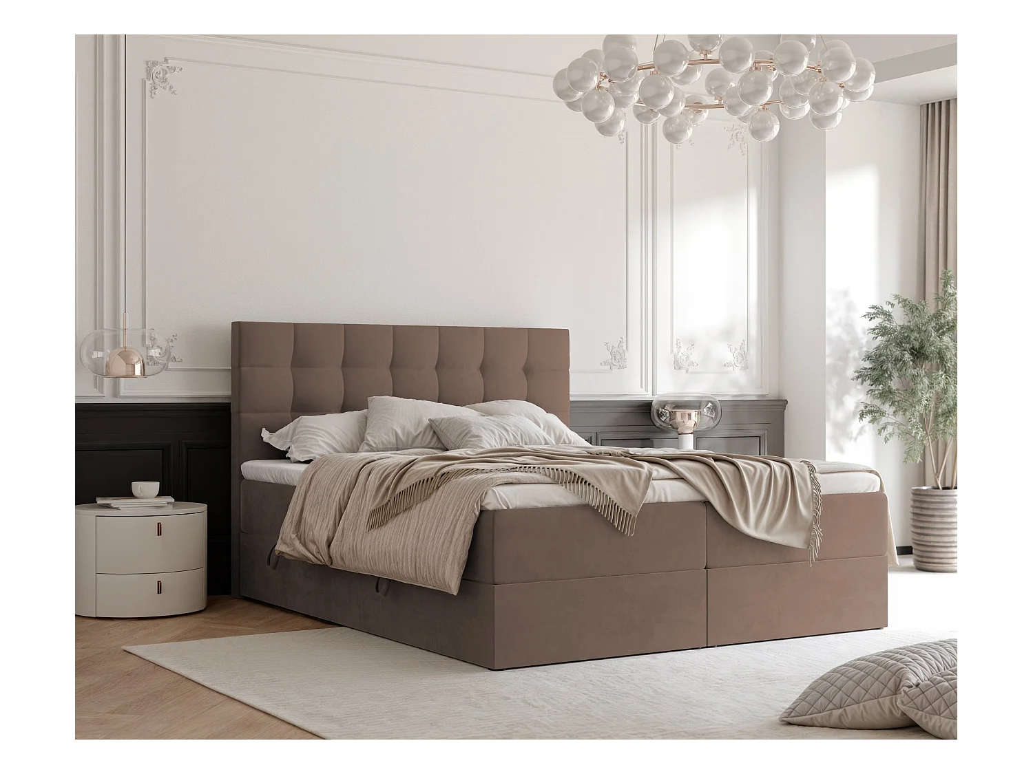 Lit continental rembourré avec surmatelas, marron - 140x200 - GRAND
