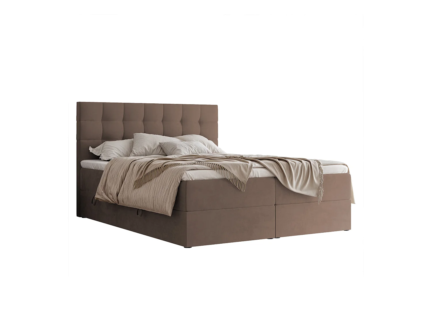 Lit continental rembourré avec surmatelas, marron - 140x200 - GRAND
