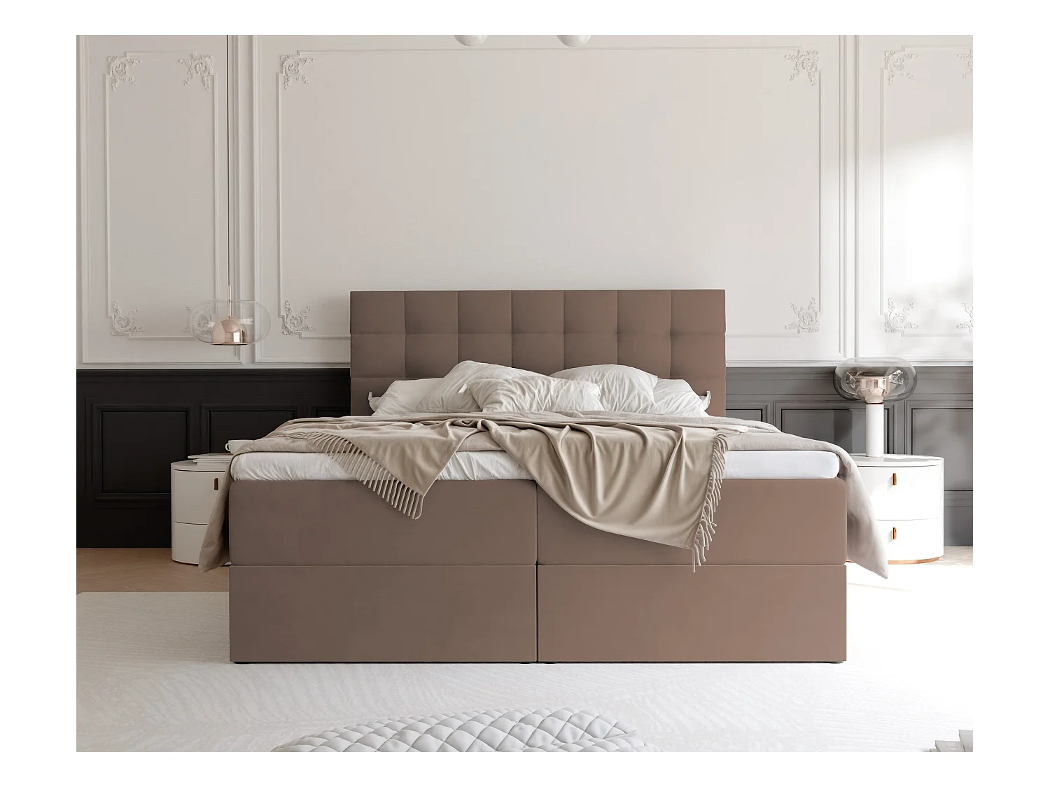 Lit continental rembourré avec surmatelas, marron - 140x200 - GRAND