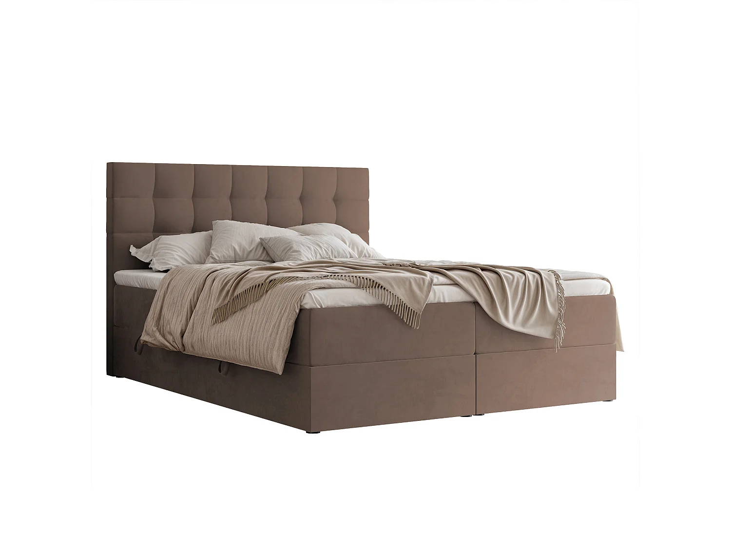 Lit continental rembourré avec surmatelas, marron - 140x200 - GRAND