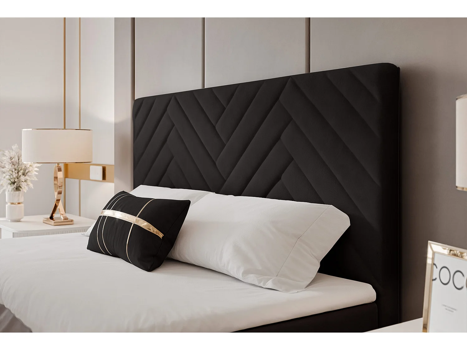 Lit continental rembourré avec surmatelas, noir - 140x200 - NEREA PLUS