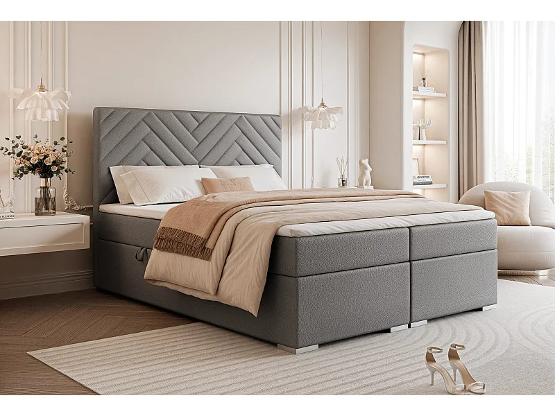 Lit continental rembourré avec surmatelas, gris  - 120x200 - NEREA