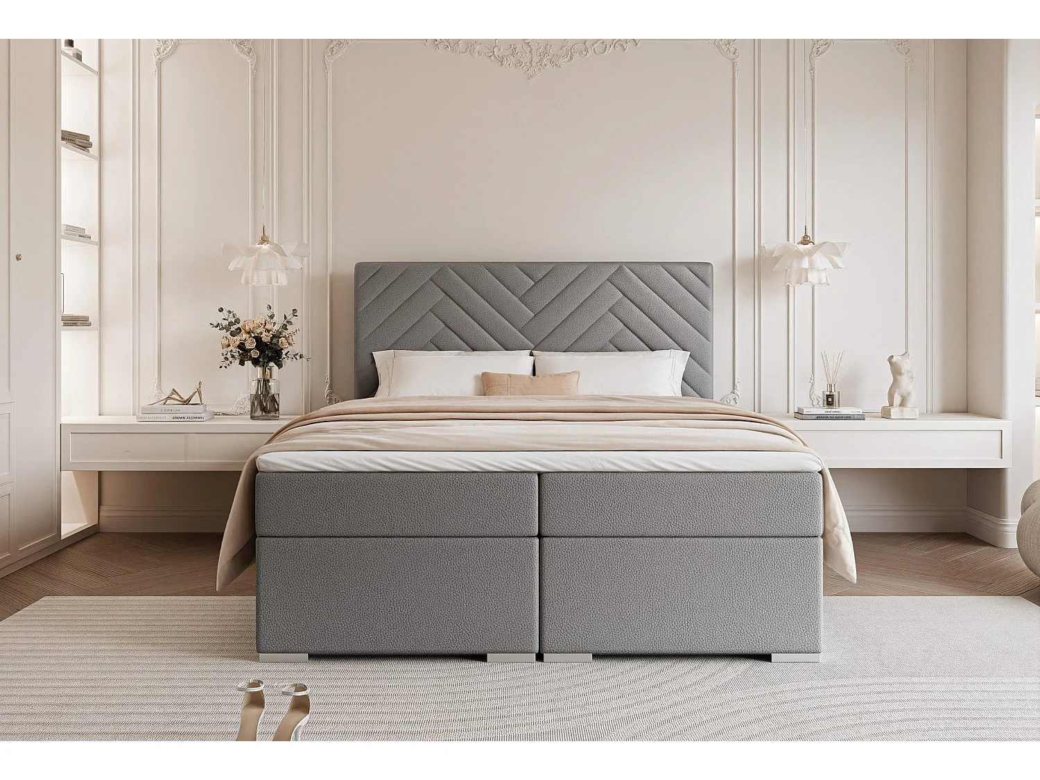 Lit continental rembourré avec surmatelas, gris  - 120x200 - NEREA