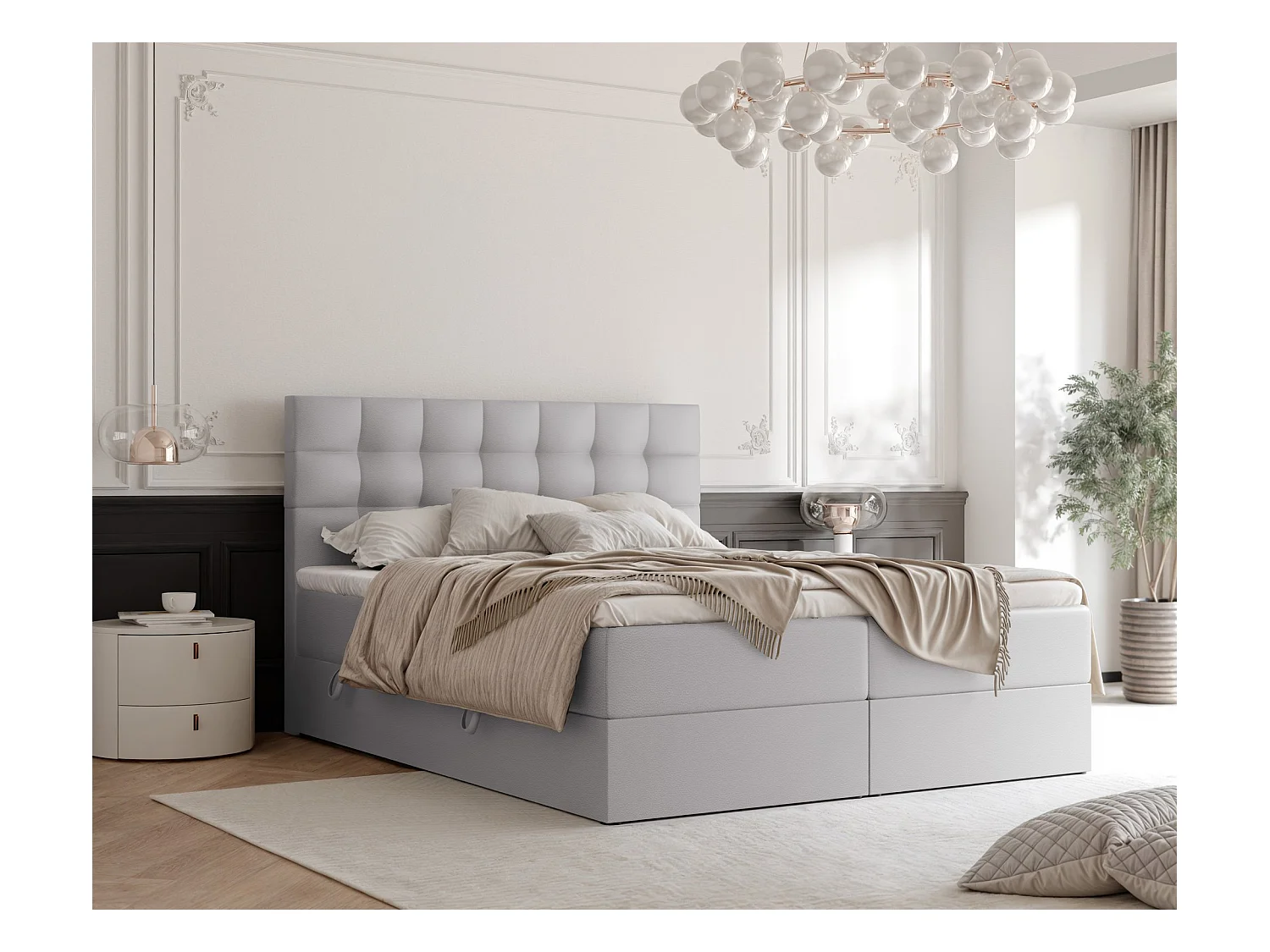 Lit continental rembourré avec surmatelas, gris  - 160x200 - GRAND