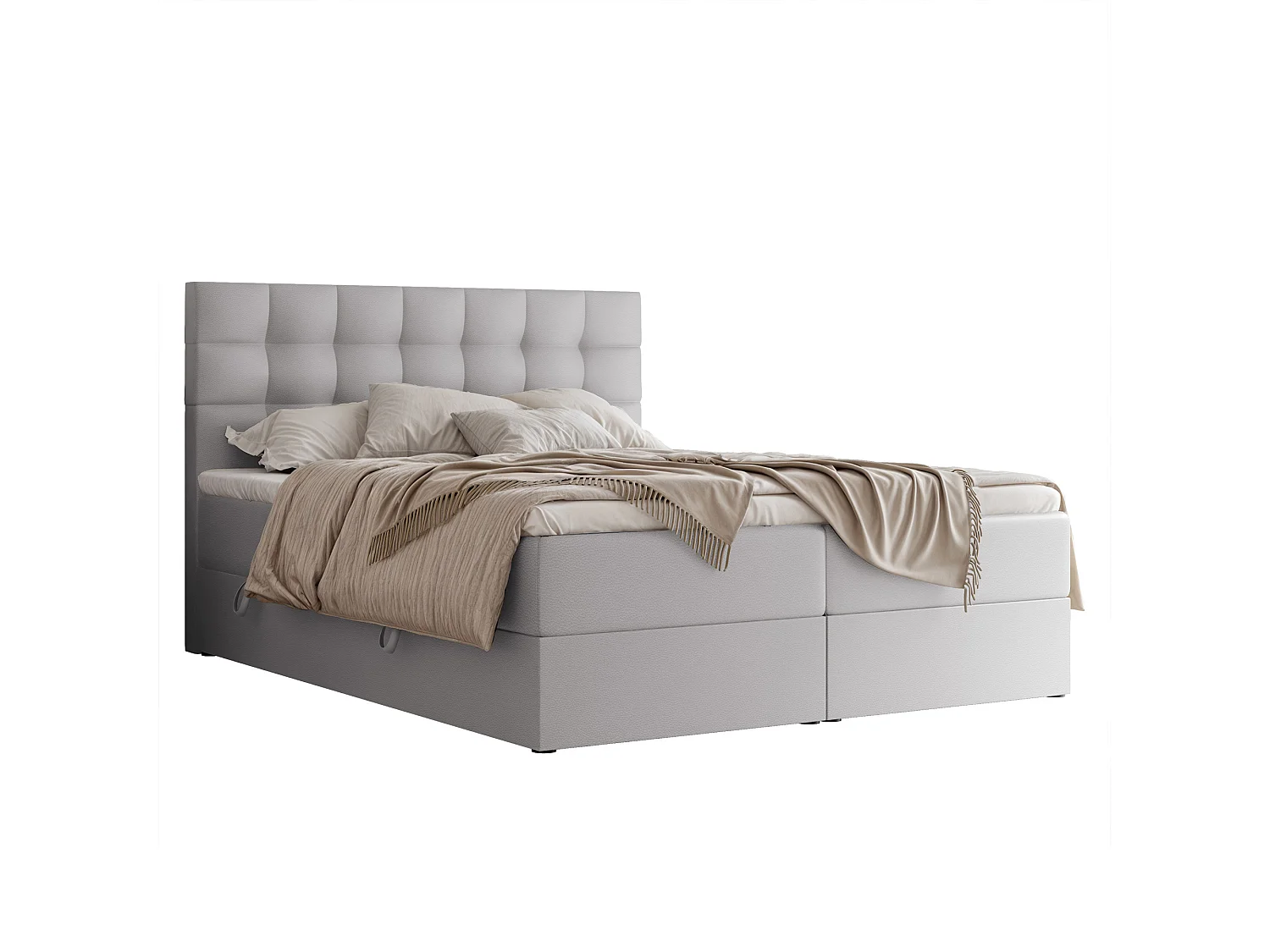 Lit continental rembourré avec surmatelas, gris  - 160x200 - GRAND