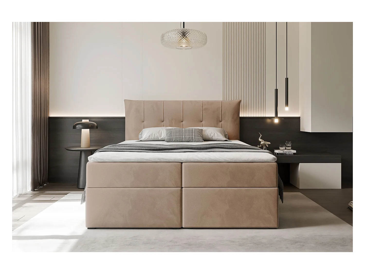 Lit continental rembourré avec surmatelas, marron - 180x200 - CHESTER
