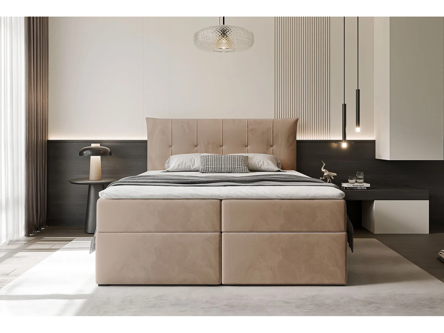 Lit continental rembourré avec surmatelas, marron - 180x200 - CHESTER