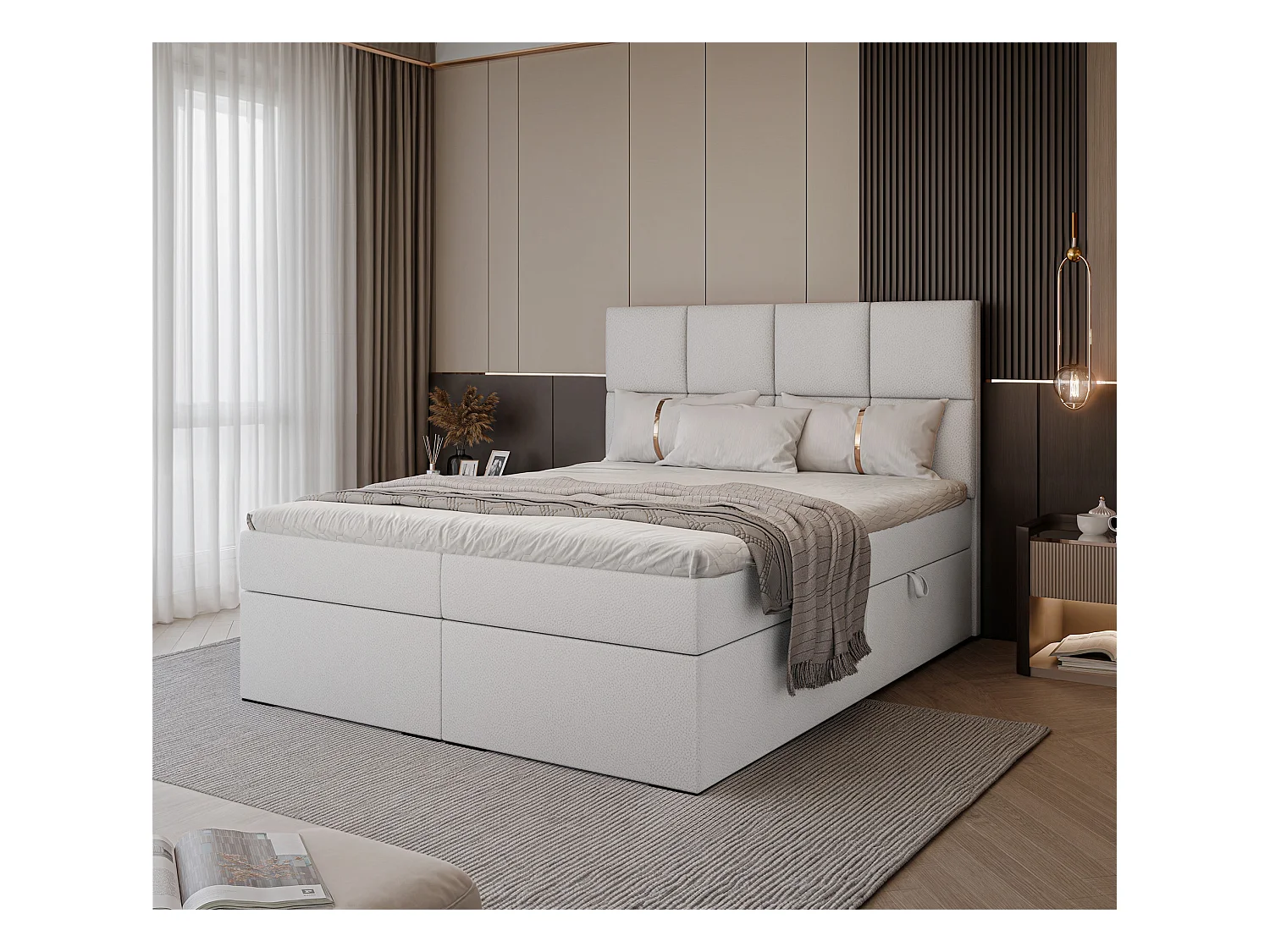 Lit continental rembourré avec surmatelas, blanc  - 160x200 - MAGNUS