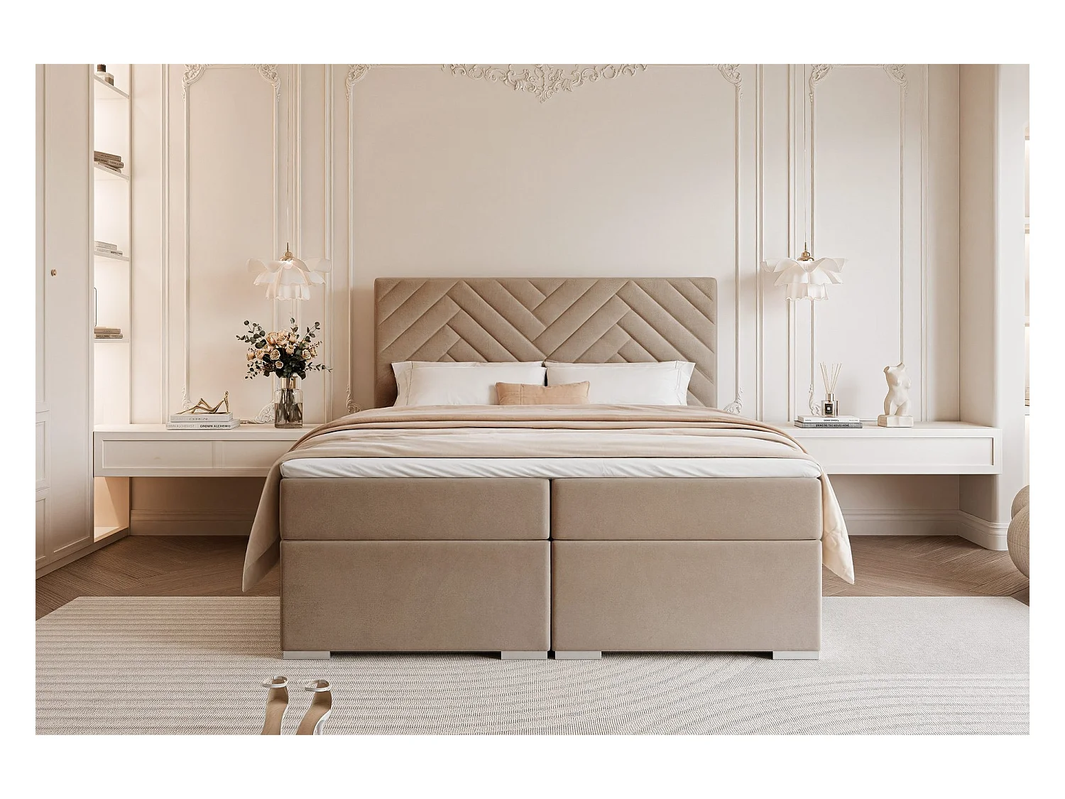 Lit continental rembourré avec surmatelas, marron - 160x200 - NEREA