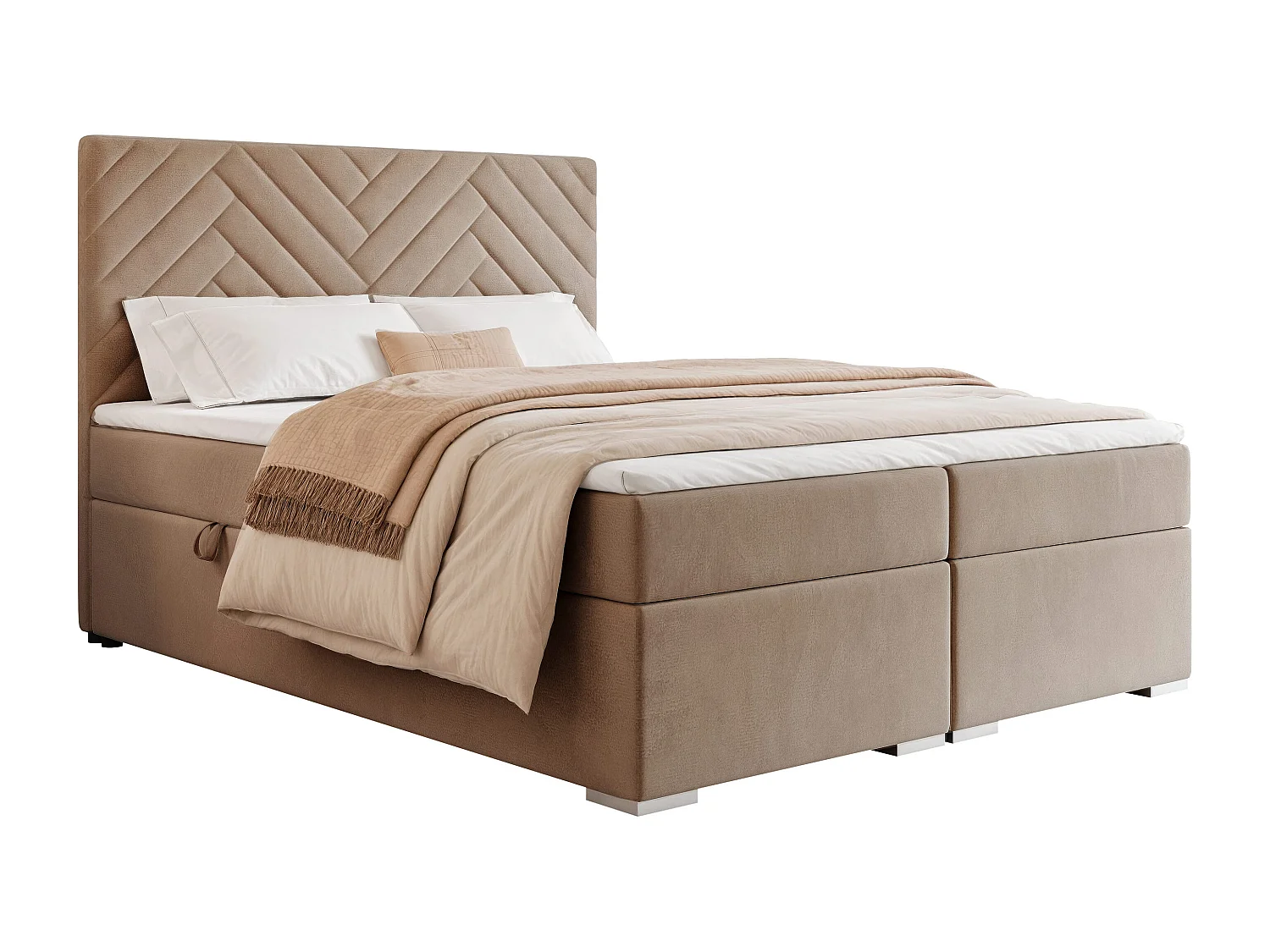 Lit continental rembourré avec surmatelas, marron - 160x200 - NEREA