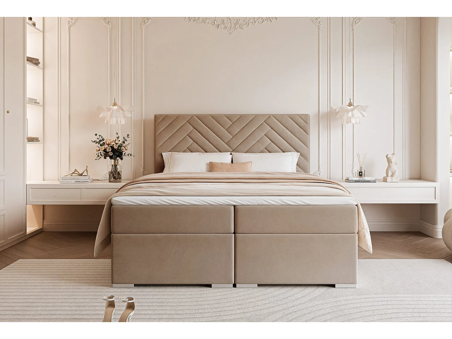 Lit continental rembourré avec surmatelas, marron - 160x200 - NEREA