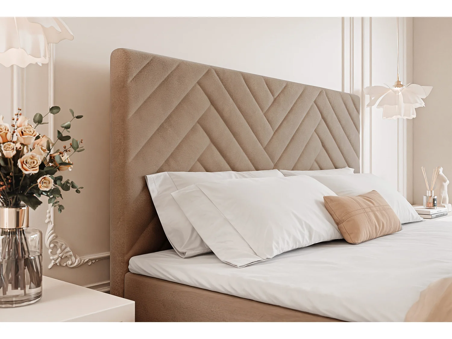 Lit continental rembourré avec surmatelas, marron - 160x200 - NEREA