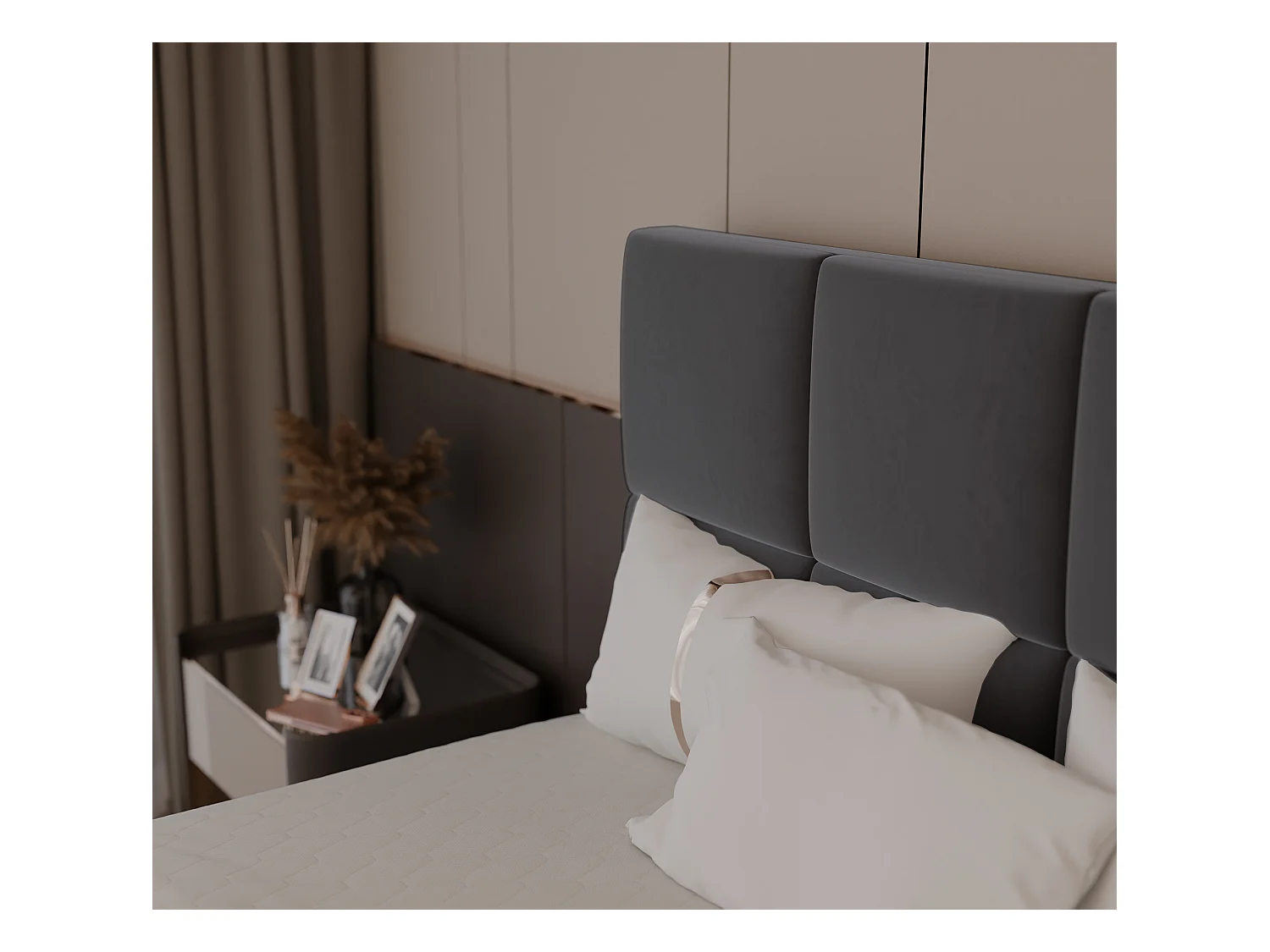 Lit continental rembourré avec surmatelas, gris anthracite - 140x200 - MAGNUS