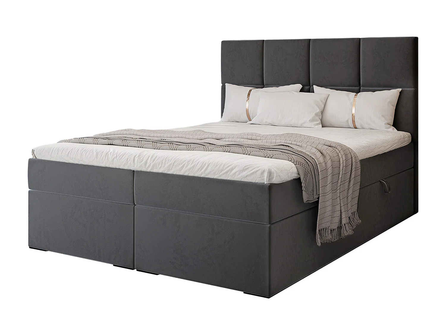 Lit continental rembourré avec surmatelas, gris anthracite - 140x200 - MAGNUS