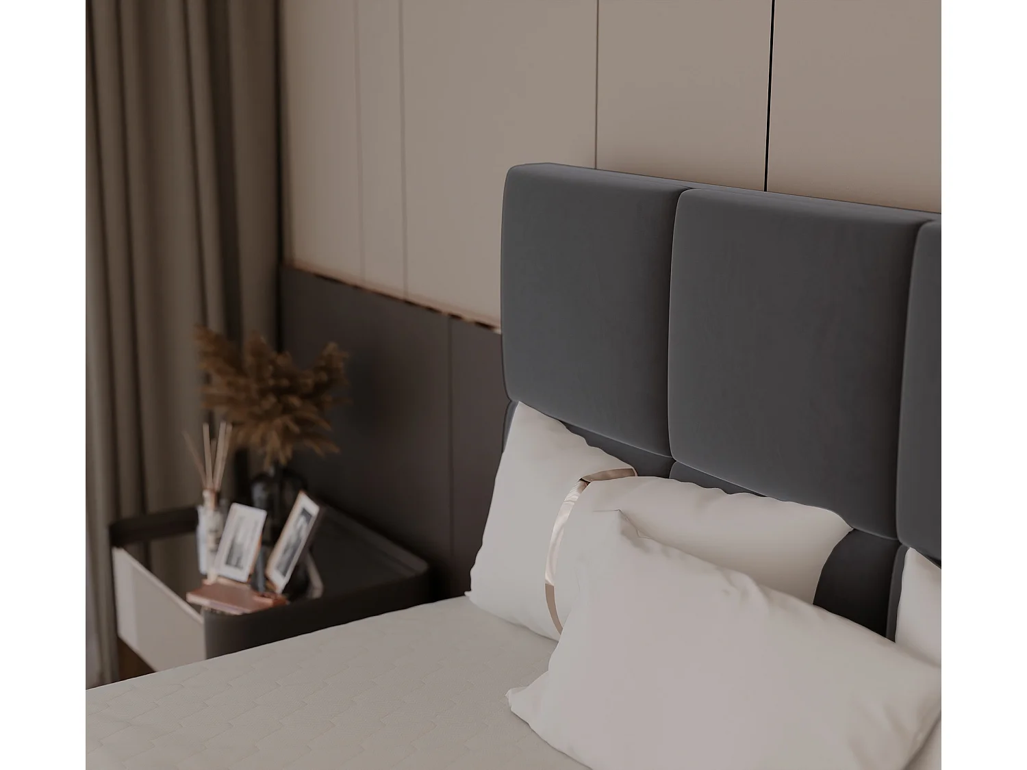 Lit continental rembourré avec surmatelas, gris anthracite - 140x200 - MAGNUS